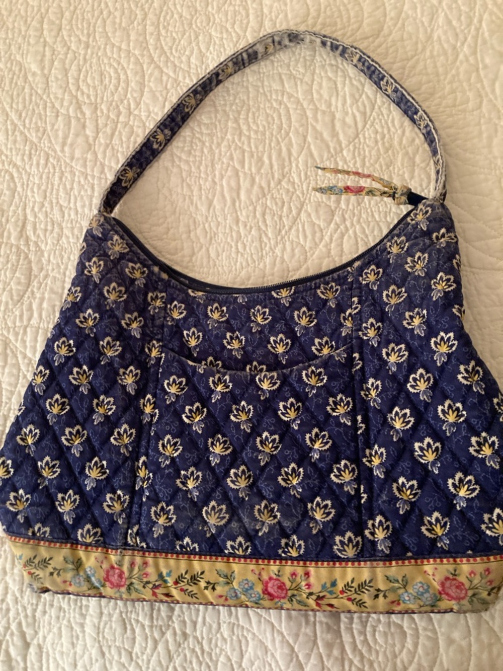 Quilted Floral Navy Shoulder Bag - Women's Everyday Tote